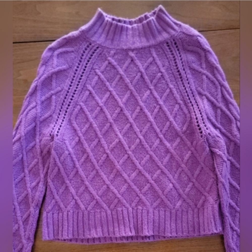 American Eagle Outfitters Purple Cable Knit Mock Neck Pullover Sweater Size S - Picture 7 of 10